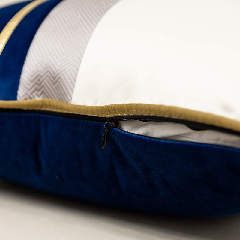 Avigers 18 x 18 Inches Navy Blue White Gold Leather Striped Patchwork Velvet Cushion Case Luxury Modern Throw Pillow Cover Decorative Pillow for Couch Living Room Bedroom Car - Image 5